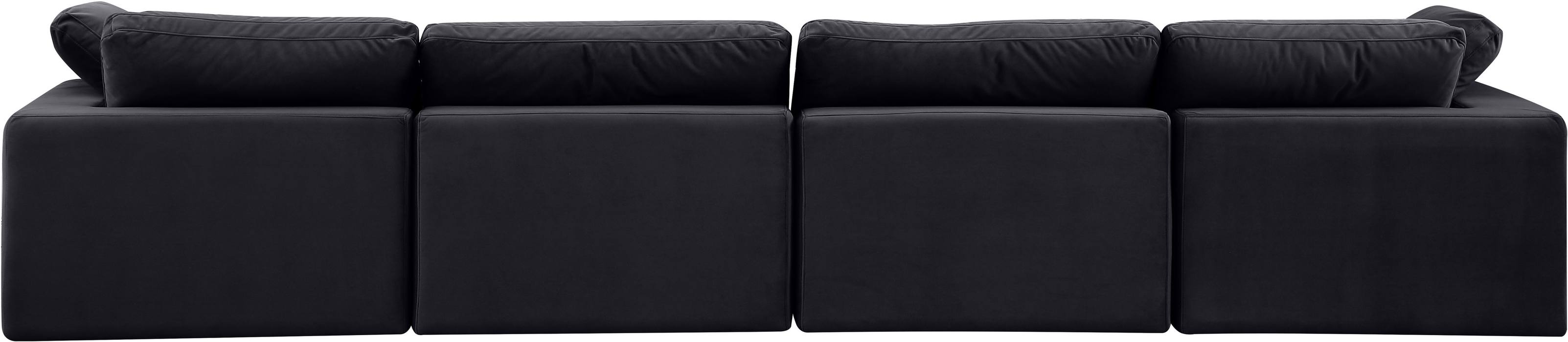 Meridian Furniture - Comfy 158" Black Velvet Upholstered 4pc. Sofa - 189Black-S158 - GreatFurnitureDeal