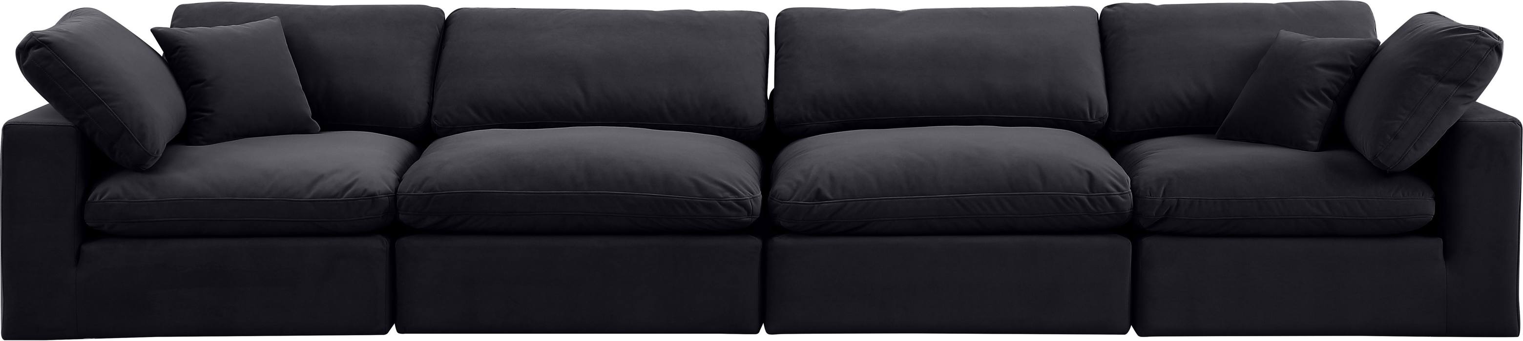 Meridian Furniture - Comfy 158" Black Velvet Upholstered 4pc. Sofa - 189Black-S158 - GreatFurnitureDeal