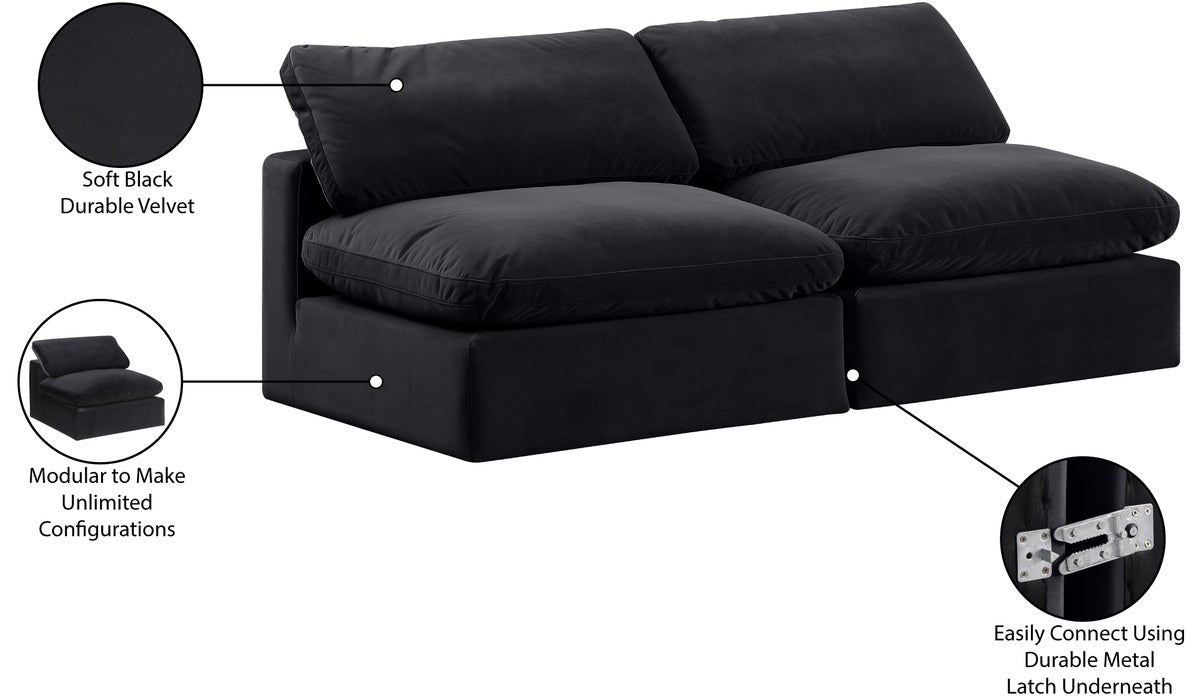 Meridian Furniture - Comfy 78" Black Velvet Upholstered 2pc. Armless Sofa - 189Black-S78 - GreatFurnitureDeal