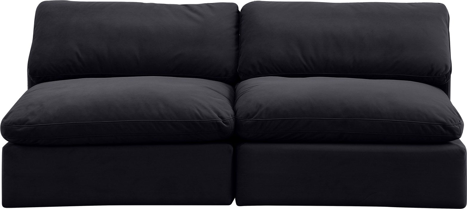 Meridian Furniture - Comfy 78" Black Velvet Upholstered 2pc. Armless Sofa - 189Black-S78 - GreatFurnitureDeal