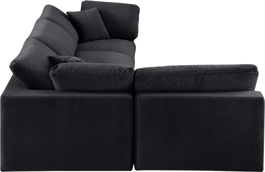 Meridian Furniture - Comfy 119" Black Velvet Upholstered 4pc. Sectional - 189Black-Sec4B - GreatFurnitureDeal