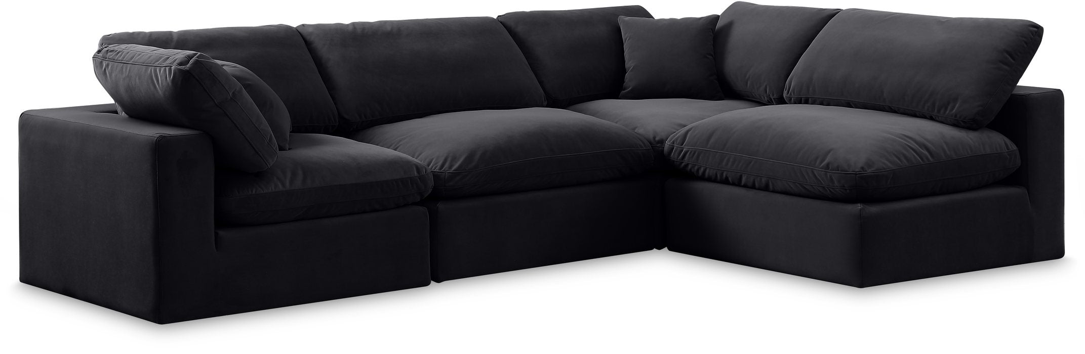 Meridian Furniture - Comfy 119" Black Velvet Upholstered 4pc. Sectional - 189Black-Sec4B - GreatFurnitureDeal