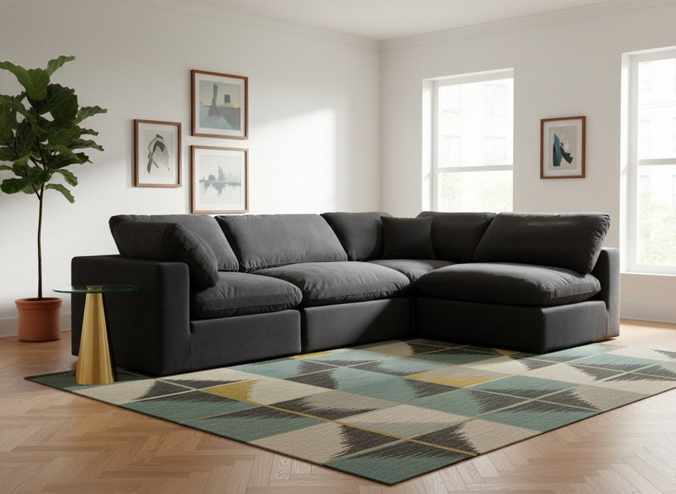Meridian Furniture - Comfy 119" Black Velvet Upholstered 4pc. Sectional - 189Black-Sec4B - GreatFurnitureDeal