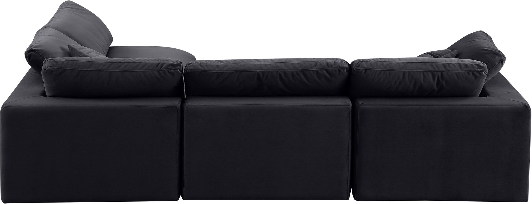 Meridian Furniture - Comfy 119" Black Velvet Upholstered 4pc. Sectional - 189Black-Sec4B - GreatFurnitureDeal