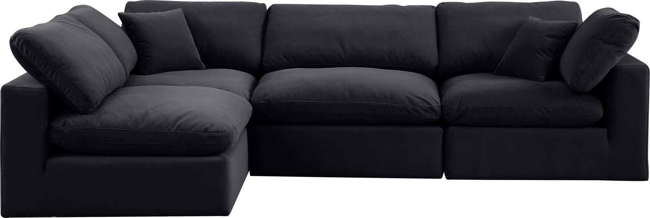 Meridian Furniture - Comfy 119" Black Velvet Upholstered 4pc. Sectional - 189Black-Sec4B - GreatFurnitureDeal