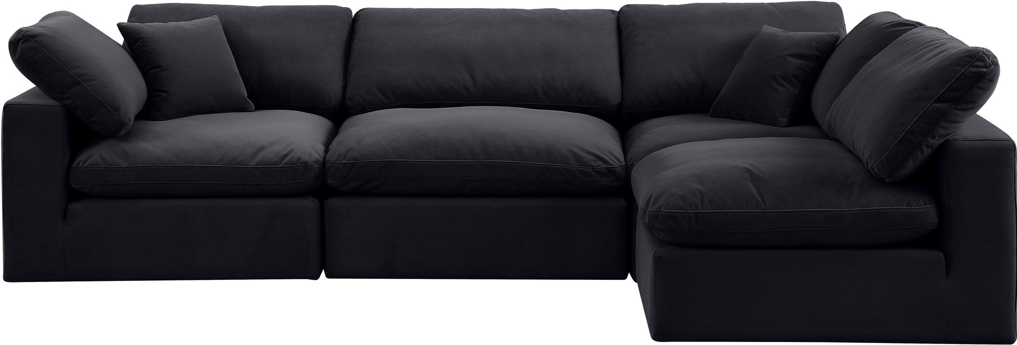 Meridian Furniture - Comfy 119" Black Velvet Upholstered 4pc. Sectional - 189Black-Sec4B - GreatFurnitureDeal