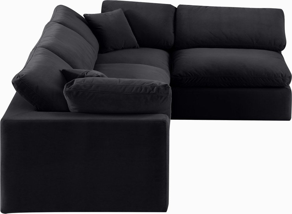 Meridian Furniture - Comfy 119" Black Velvet Upholstered 4pc. Sectional - 189Black-Sec4B - GreatFurnitureDeal
