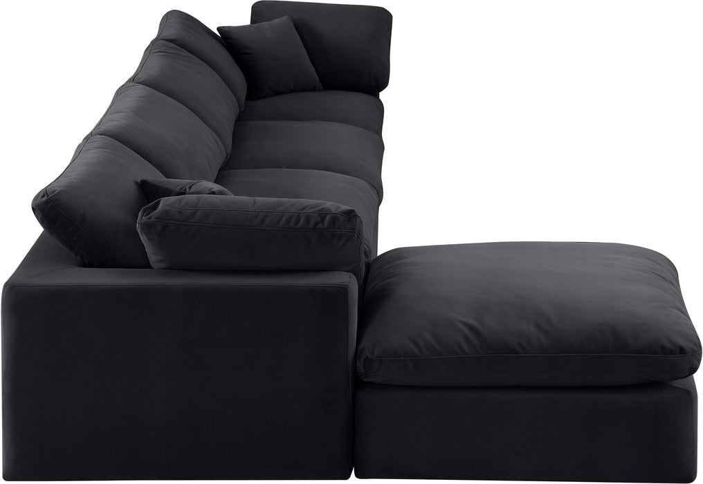 Meridian Furniture - Comfy 158" Black Velvet Upholstered 5pc. Sectional - 189Black-Sec5A - GreatFurnitureDeal