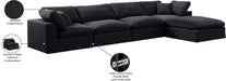 Meridian Furniture - Comfy 158" Black Velvet Upholstered 5pc. Sectional - 189Black-Sec5A - GreatFurnitureDeal