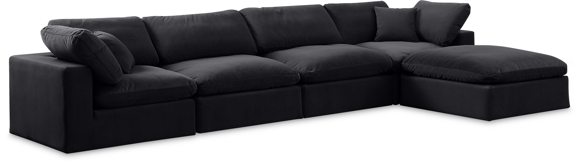 Meridian Furniture - Comfy 158" Black Velvet Upholstered 5pc. Sectional - 189Black-Sec5A - GreatFurnitureDeal