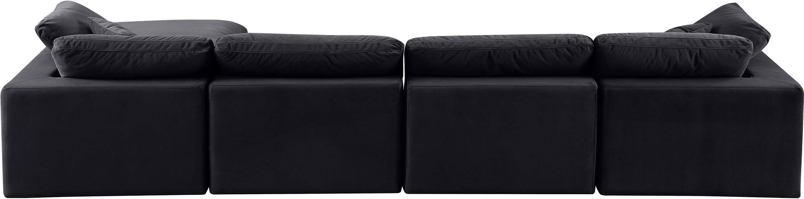 Meridian Furniture - Comfy 158" Black Velvet Upholstered 5pc. Sectional - 189Black-Sec5A - GreatFurnitureDeal