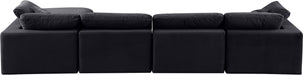 Meridian Furniture - Comfy 158" Black Velvet Upholstered 5pc. Sectional - 189Black-Sec5A - GreatFurnitureDeal