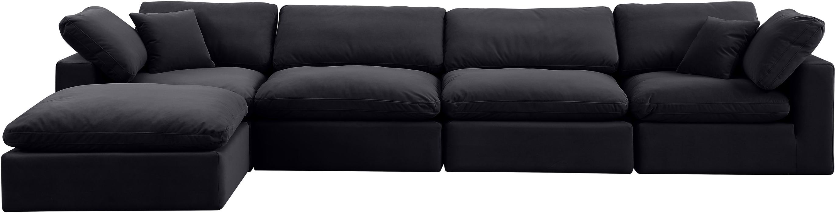 Meridian Furniture - Comfy 158" Black Velvet Upholstered 5pc. Sectional - 189Black-Sec5A - GreatFurnitureDeal