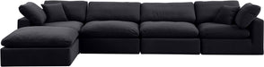 Meridian Furniture - Comfy 158" Black Velvet Upholstered 5pc. Sectional - 189Black-Sec5A - GreatFurnitureDeal