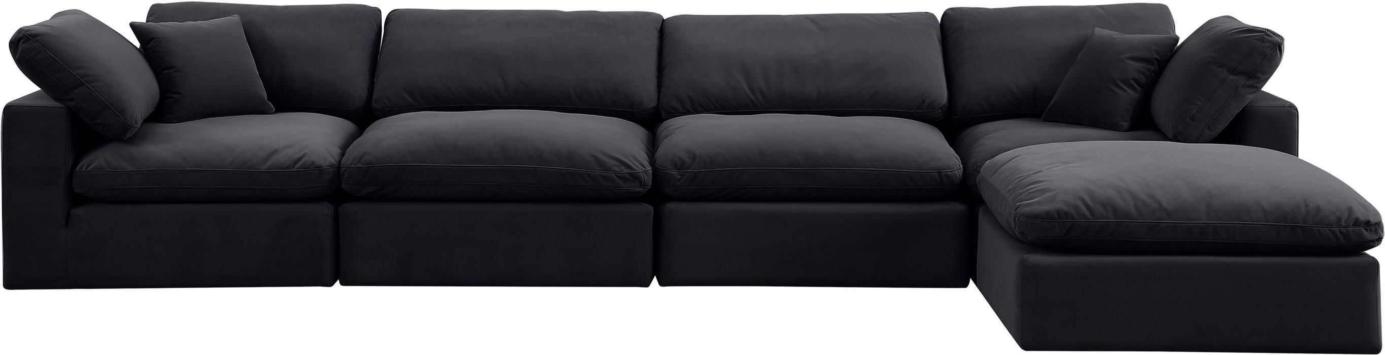 Meridian Furniture - Comfy 158" Black Velvet Upholstered 5pc. Sectional - 189Black-Sec5A - GreatFurnitureDeal