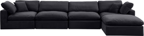 Meridian Furniture - Comfy 158" Black Velvet Upholstered 5pc. Sectional - 189Black-Sec5A - GreatFurnitureDeal