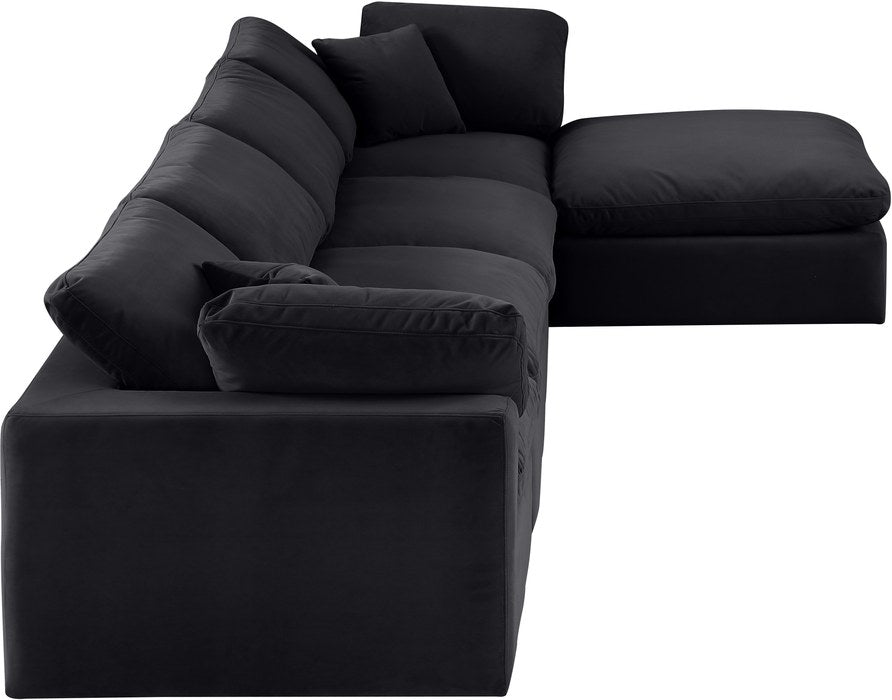 Meridian Furniture - Comfy 158" Black Velvet Upholstered 5pc. Sectional - 189Black-Sec5A - GreatFurnitureDeal