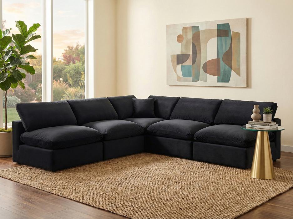 Meridian Furniture - Comfy 118" Black Velvet Upholstered 5pc. Sectional - 189Black-Sec5B - GreatFurnitureDeal