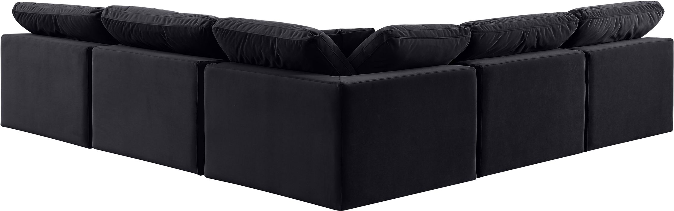 Meridian Furniture - Comfy 118" Black Velvet Upholstered 5pc. Sectional - 189Black-Sec5B - GreatFurnitureDeal