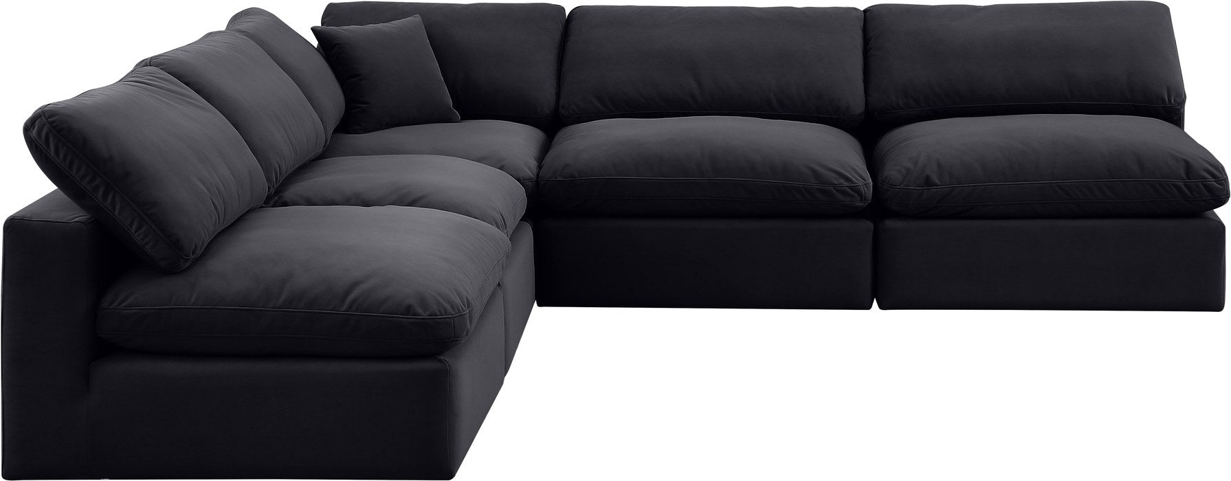 Meridian Furniture - Comfy 118" Black Velvet Upholstered 5pc. Sectional - 189Black-Sec5B - GreatFurnitureDeal