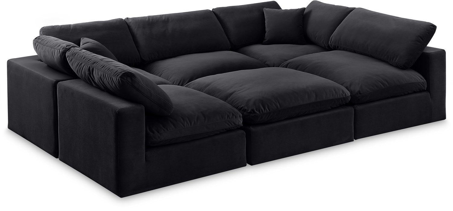 Meridian Furniture - Comfy 119" Black Velvet Upholstered 6pc. Sectional - 189Black-Sec6C - GreatFurnitureDeal