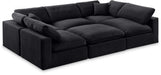 Meridian Furniture - Comfy 119" Black Velvet Upholstered 6pc. Sectional - 189Black-Sec6C - GreatFurnitureDeal