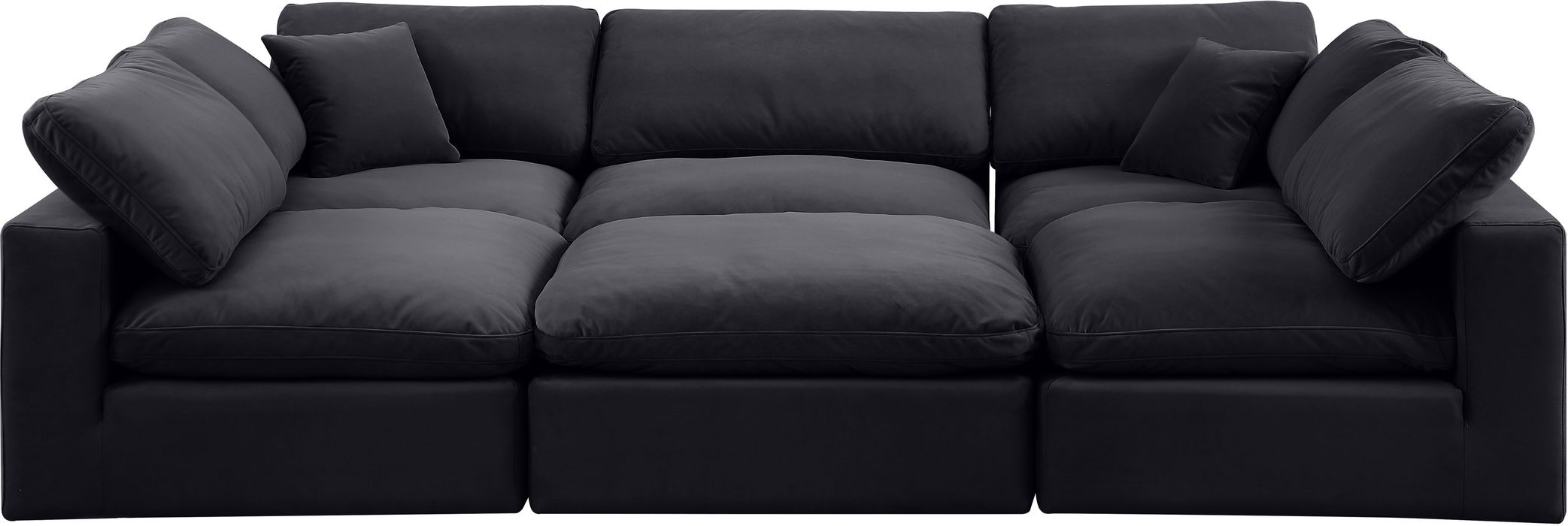 Meridian Furniture - Comfy 119" Black Velvet Upholstered 6pc. Sectional - 189Black-Sec6C - GreatFurnitureDeal