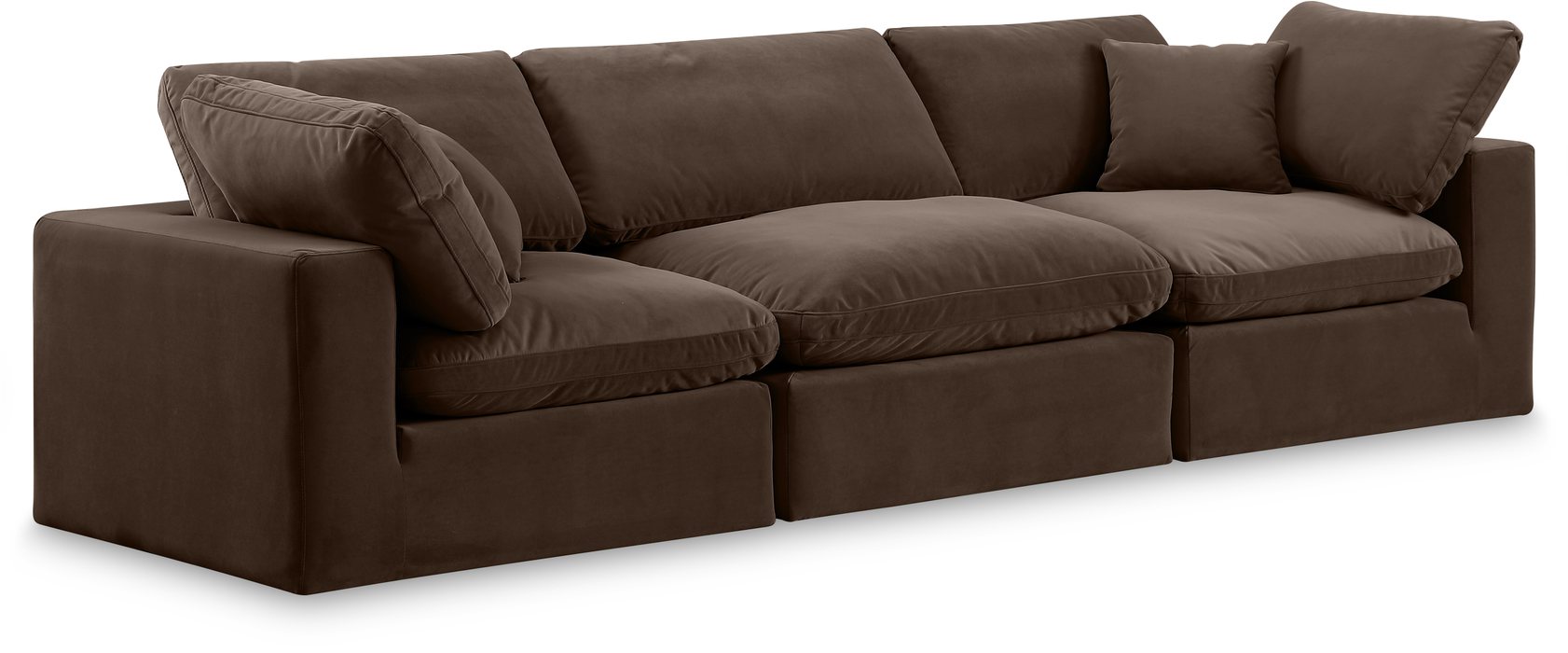 Meridian Furniture - Comfy 119" Brown Velvet Upholstered 3pc. Sofa - 189Brown-S119 - GreatFurnitureDeal