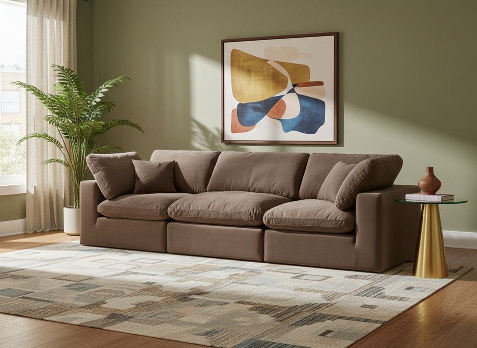 Meridian Furniture - Comfy 119" Brown Velvet Upholstered 3pc. Sofa - 189Brown-S119 - GreatFurnitureDeal