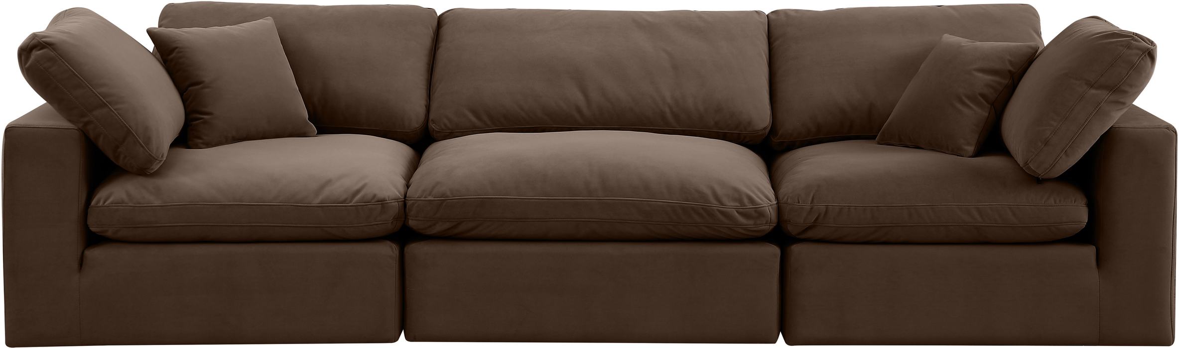 Meridian Furniture - Comfy 119" Brown Velvet Upholstered 3pc. Sofa - 189Brown-S119 - GreatFurnitureDeal