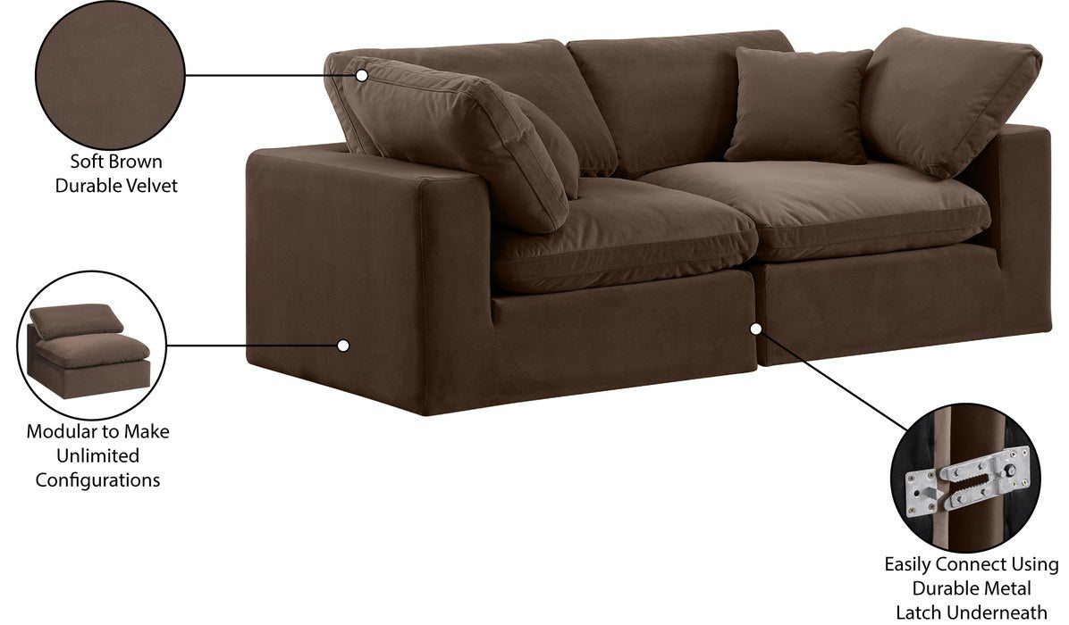 Meridian Furniture - Comfy 80" Brown Velvet Upholstered 2pc. Sofa - 189Brown-S80 - GreatFurnitureDeal