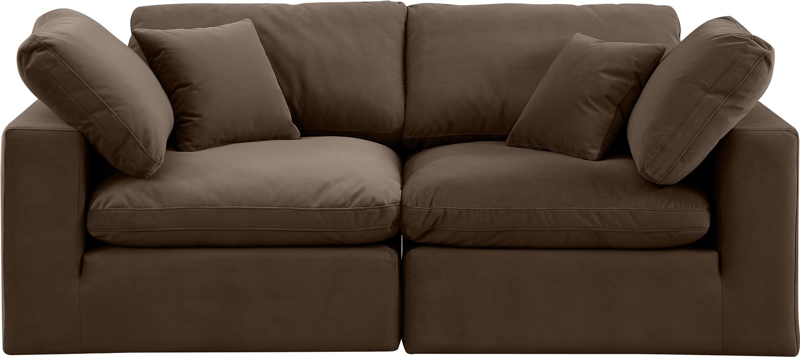 Meridian Furniture - Comfy 80" Brown Velvet Upholstered 2pc. Sofa - 189Brown-S80 - GreatFurnitureDeal