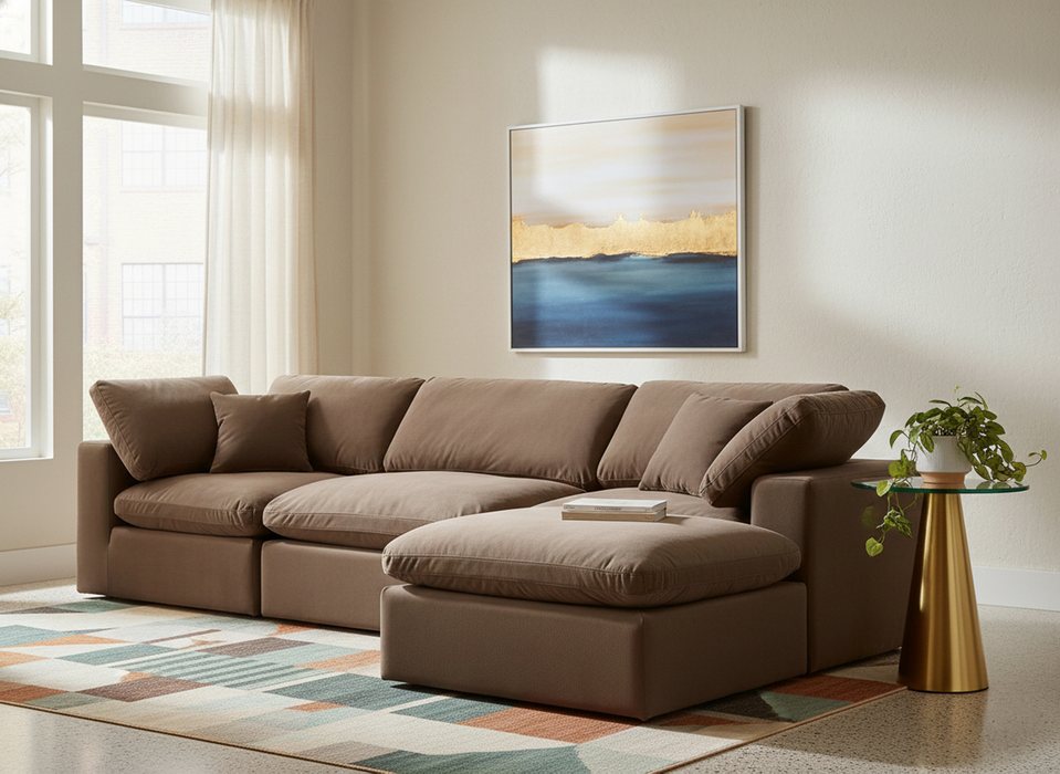 Meridian Furniture - Comfy 119" Brown Velvet Upholstered 4pc. Sectional - 189Brown-Sec4A - GreatFurnitureDeal