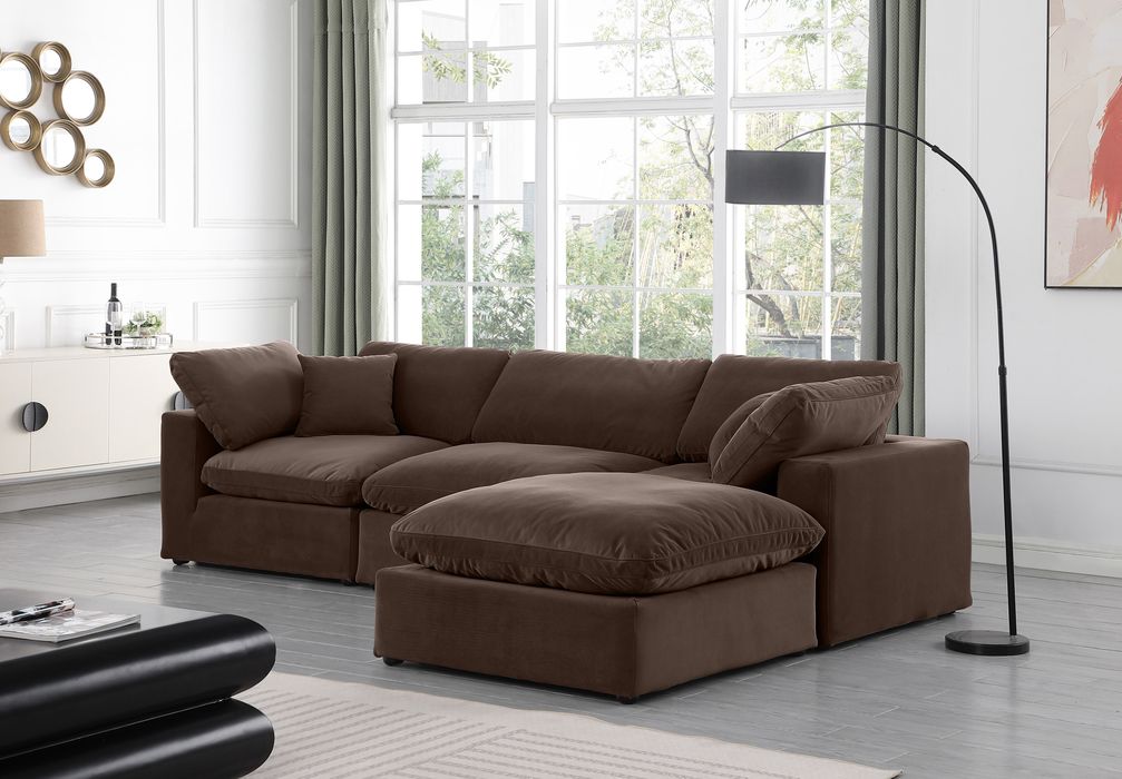 Meridian Furniture - Comfy 119" Brown Velvet Upholstered 4pc. Sectional - 189Brown-Sec4A - GreatFurnitureDeal