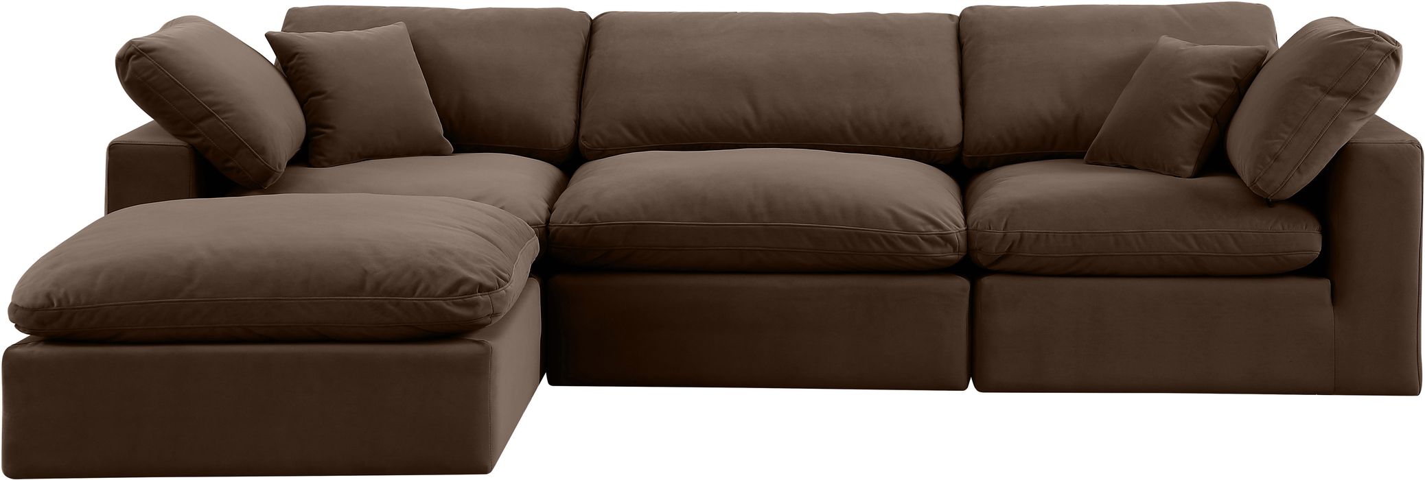Meridian Furniture - Comfy 119" Brown Velvet Upholstered 4pc. Sectional - 189Brown-Sec4A - GreatFurnitureDeal