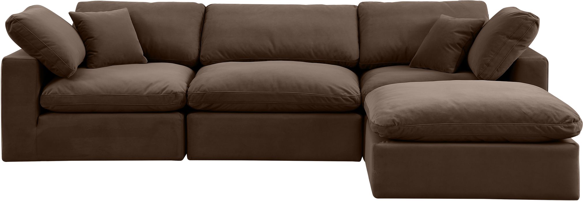 Meridian Furniture - Comfy 119" Brown Velvet Upholstered 4pc. Sectional - 189Brown-Sec4A - GreatFurnitureDeal
