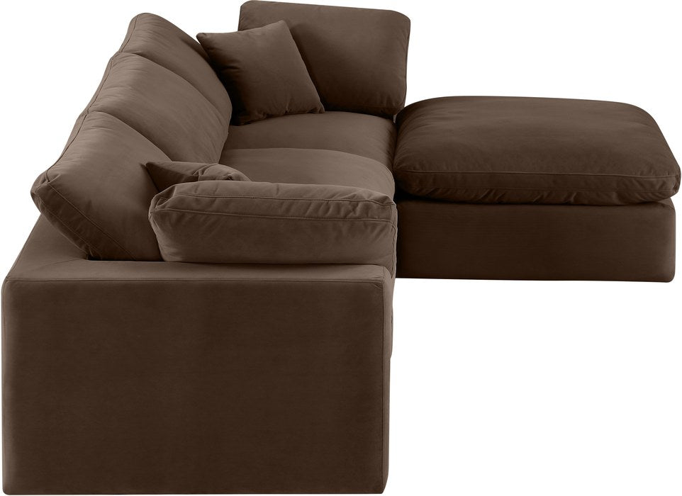 Meridian Furniture - Comfy 119" Brown Velvet Upholstered 4pc. Sectional - 189Brown-Sec4A - GreatFurnitureDeal