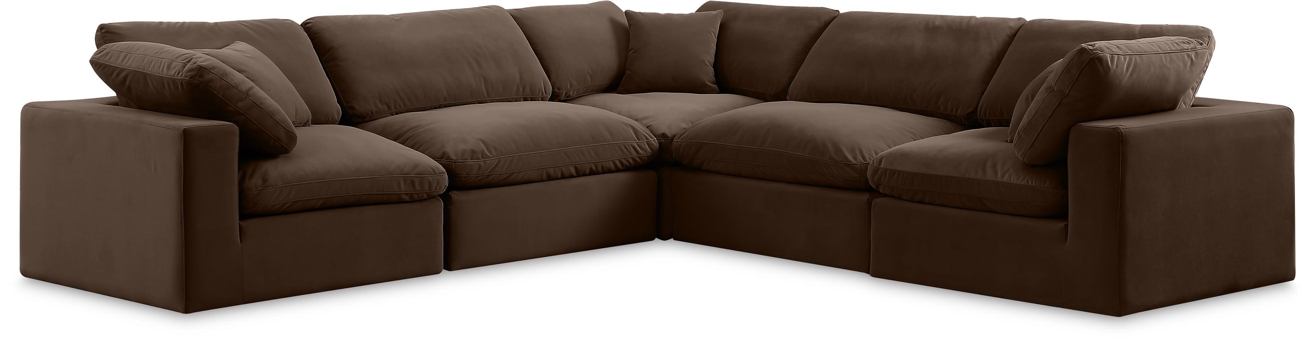 Meridian Furniture - Comfy 119" Brown Velvet Upholstered 5pc. Sectional - 189Brown-Sec5C - GreatFurnitureDeal