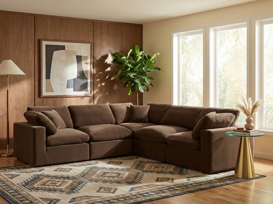 Meridian Furniture - Comfy 119" Brown Velvet Upholstered 5pc. Sectional - 189Brown-Sec5C - GreatFurnitureDeal