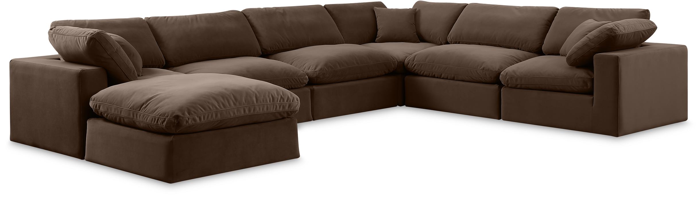 Meridian Furniture - Comfy 158" Brown Velvet Upholstered 7pc. Sectional - 189Brown-Sec7A - GreatFurnitureDeal