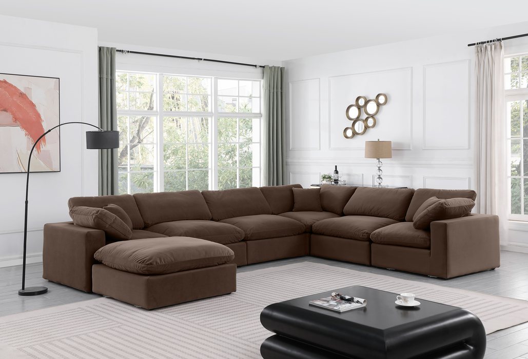 Meridian Furniture - Comfy 158" Brown Velvet Upholstered 7pc. Sectional - 189Brown-Sec7A - GreatFurnitureDeal