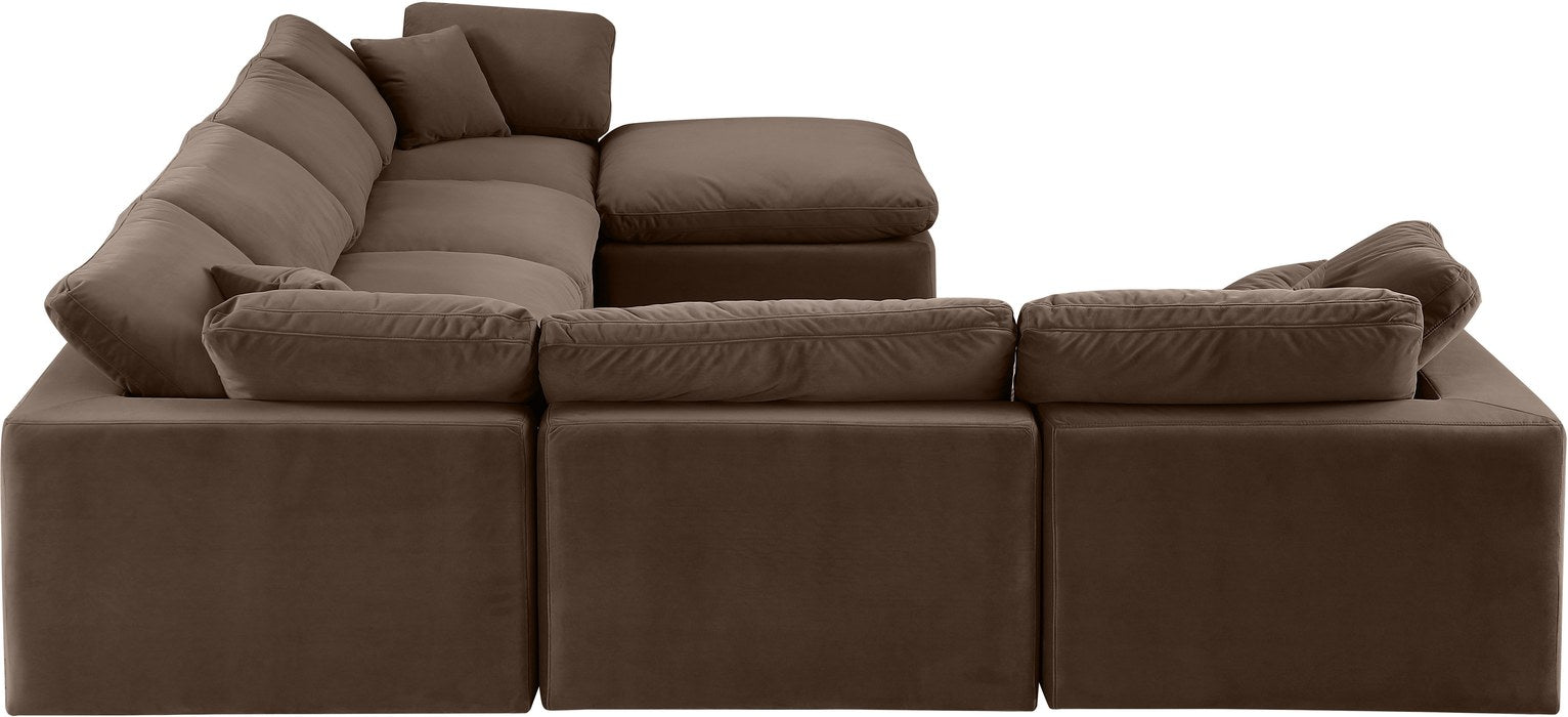 Meridian Furniture - Comfy 158" Brown Velvet Upholstered 7pc. Sectional - 189Brown-Sec7A - GreatFurnitureDeal