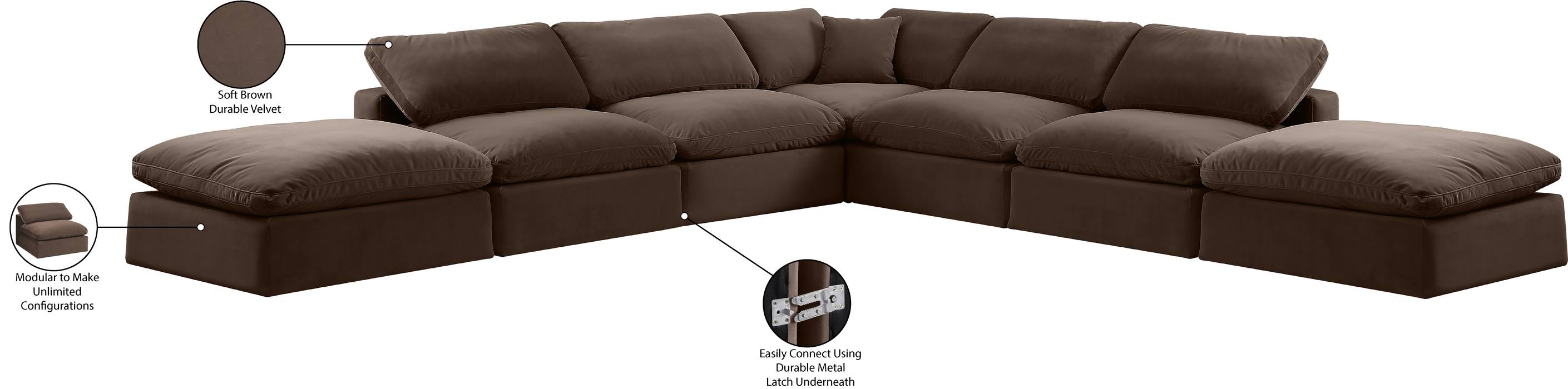Meridian Furniture - Comfy 157" Brown Velvet Upholstered 7pc. Sectional - 189Brown-Sec7C - GreatFurnitureDeal