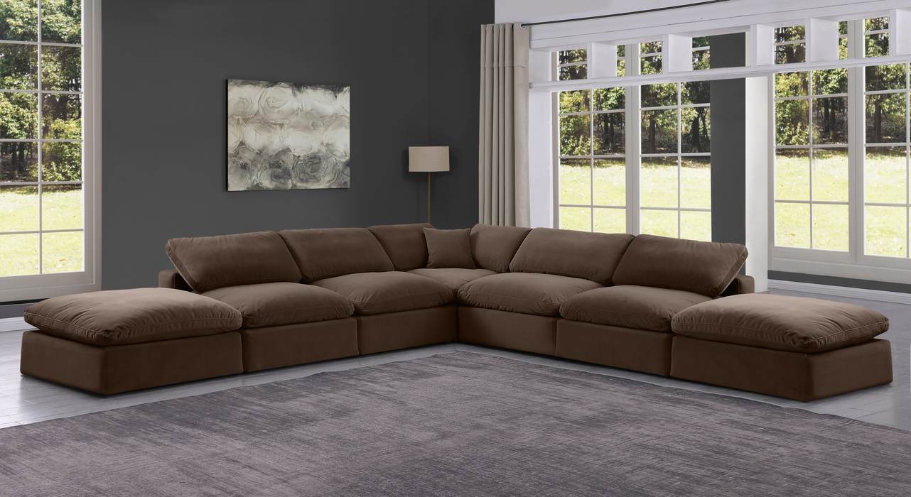 Meridian Furniture - Comfy 157" Brown Velvet Upholstered 7pc. Sectional - 189Brown-Sec7C - GreatFurnitureDeal