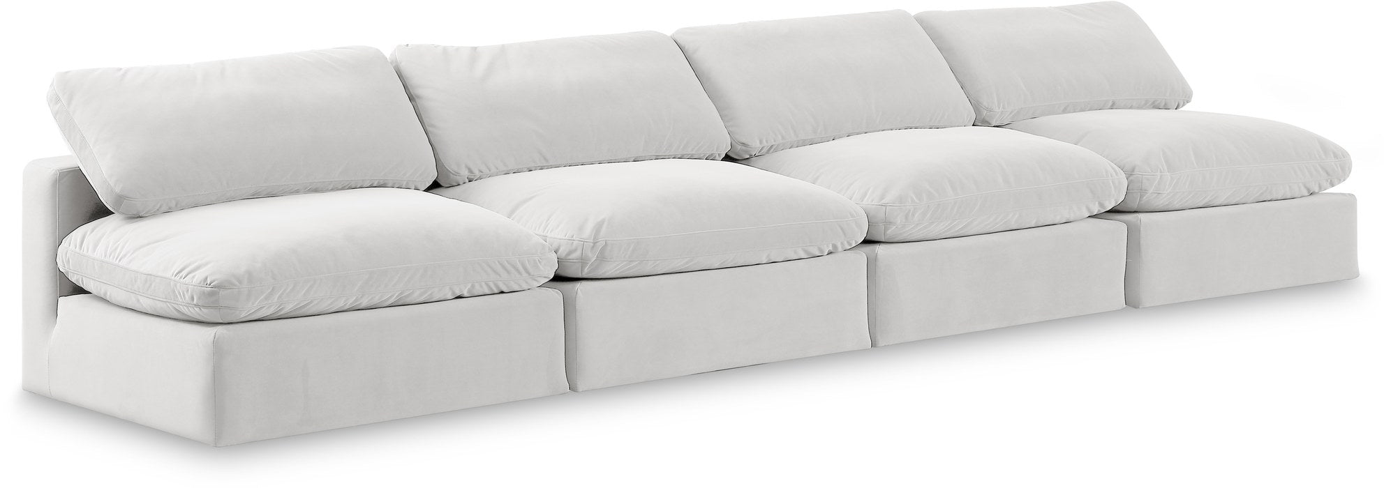 Meridian Furniture - Comfy 156" Cream Velvet Upholstered 4pc. Armless Sofa - 189Cream-S156 - GreatFurnitureDeal