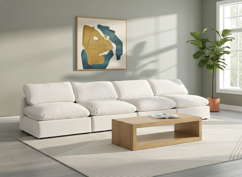 Meridian Furniture - Comfy 156" Cream Velvet Upholstered 4pc. Armless Sofa - 189Cream-S156 - GreatFurnitureDeal
