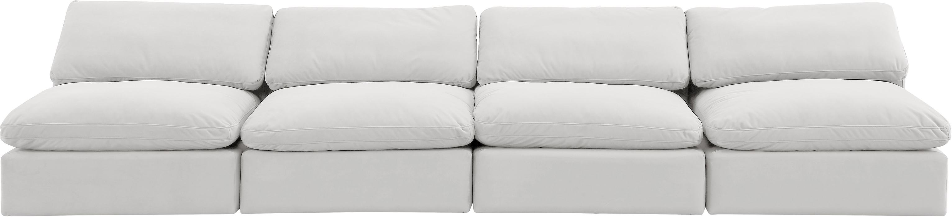 Meridian Furniture - Comfy 156" Cream Velvet Upholstered 4pc. Armless Sofa - 189Cream-S156 - GreatFurnitureDeal