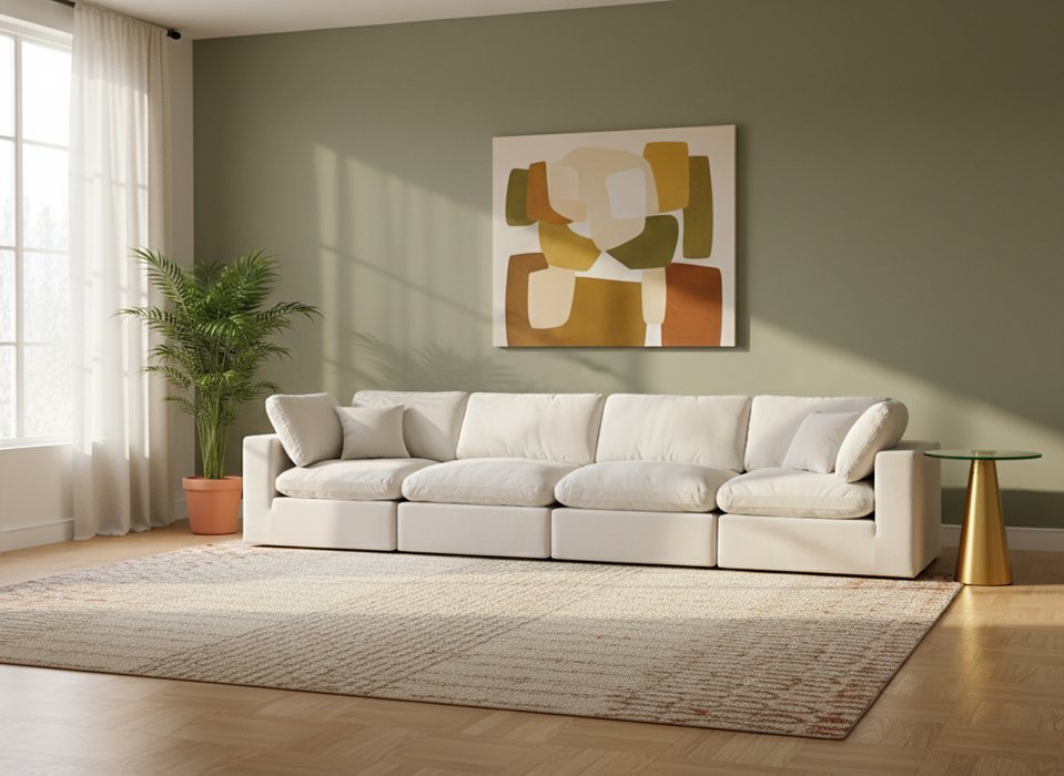 Meridian Furniture - Comfy 158" Cream Velvet Upholstered 4pc. Sofa - 189Cream-S158 - GreatFurnitureDeal