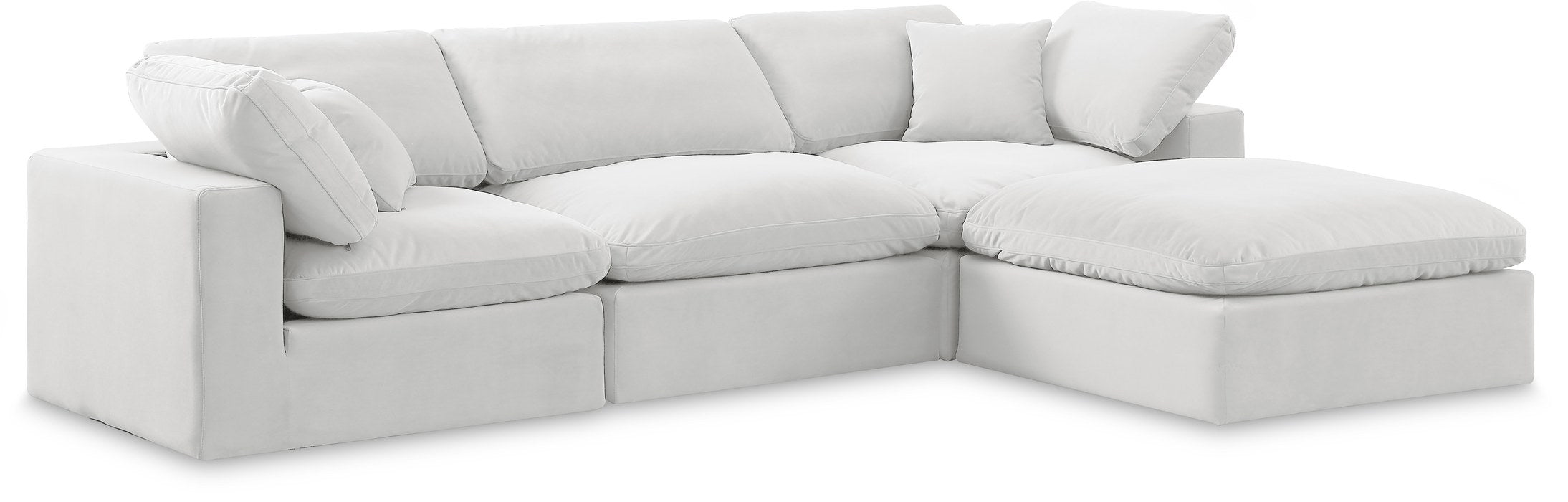 Meridian Furniture - Comfy 119" Cream Velvet Upholstered 4pc. Sectional - 189Cream-Sec4A - GreatFurnitureDeal