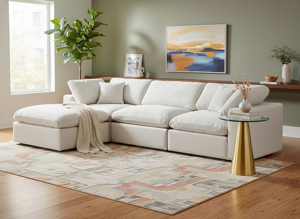 Meridian Furniture - Comfy 119" Cream Velvet Upholstered 4pc. Sectional - 189Cream-Sec4A - GreatFurnitureDeal